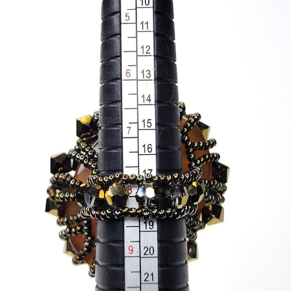Sparkling Crystal Bicone Beads Cluster Ring Glitter Beaded Stretch Ring - Picture 10 of 10